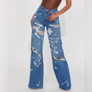 Tall Fashion Nova Distressed Light Blue Flare Jeans